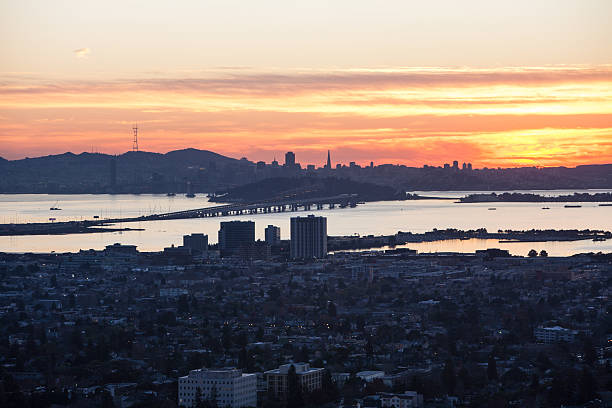 Sunset on Berkeley and San Francisco Bay stock photo