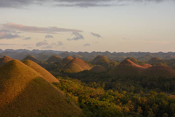 Sunset on the Chocolate Hills, Bohol, Philippines stock photo