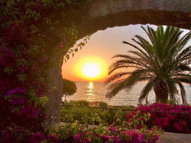 Sunset on the island of Ischia (Golfo di Napoli, Italy) stock photo