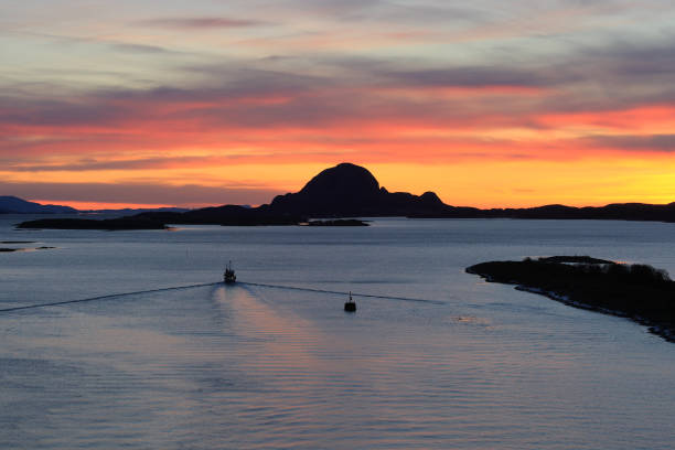 sunset over Bronnoysund, Norway stock photo