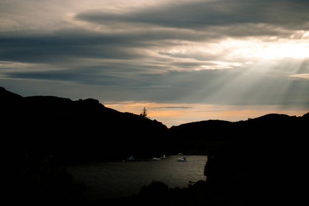 Sunset over Loch Morar, Scotland stock photo