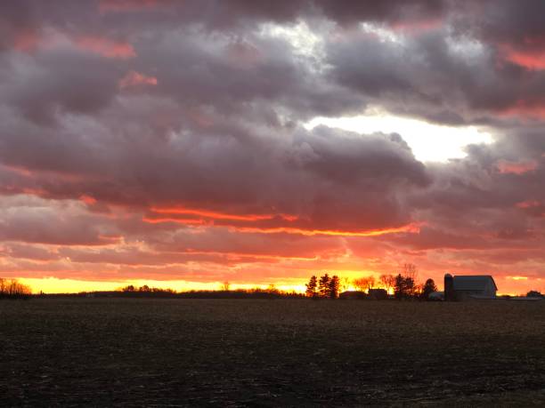 Sunset Over The Farm stock photo
