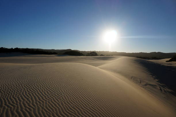 Sunset over the sand dunes at Fraser Island stock photo