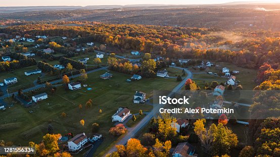 istock Sunset over the small American town in mountains. 1281556334