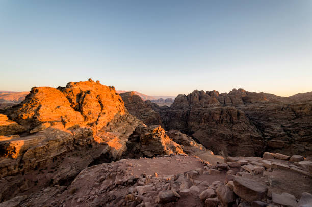 Sunset over Wadi Musa stock photo