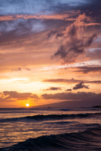 Sunset over Waikiki stock photo