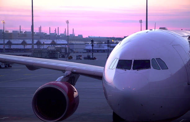 Sunset Plane stock photo