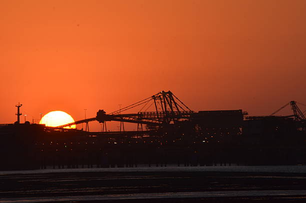 Sunset, Port Hedland, West Australia A typical red sunset over mining equipment in outback West Australia dhole stock pictures, royalty-free photos & images