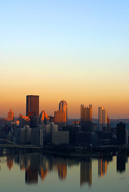 Sunset portrait shot of Pittsburgh city scape stock photo