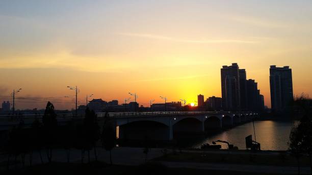 Sunset, Pyongyang stock photo