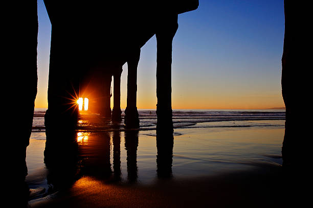 Sunset Through the Manhattan Beach Pier stock photo