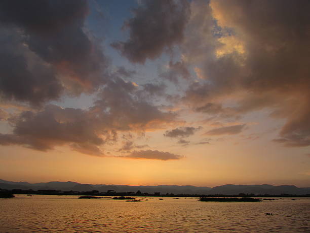 Sunset view of Inle Lake stock photo