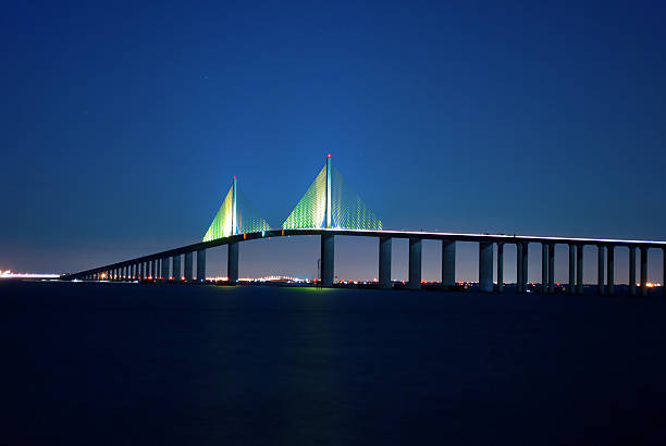 Sunshine Skyway Bridge at night stock photo