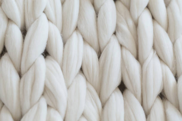 Super chunky yarn, white plaid stock photo