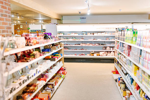 Supermarket aisle stock photo