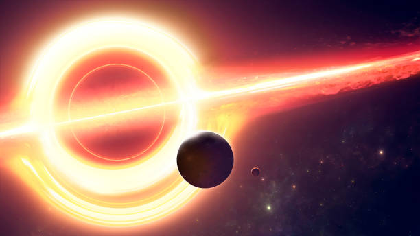 Supermassive black hole. Event horizon. Planets and exoplanets of unexplored galaxies stock photo