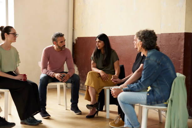 Support group gathering for a meeting stock photo