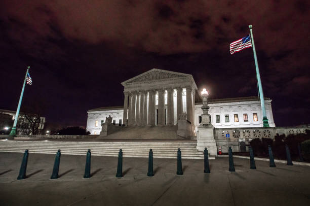 Supreme Court of the United States at Night in Washington, DC stock photo