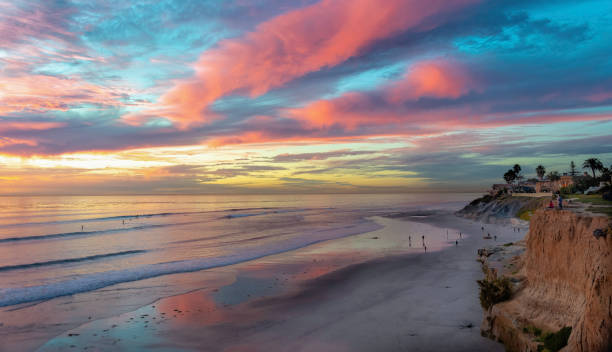 Surf sunset,Carlsbad State beach Beautiful sunset off Carlsbad state beach low tide stock pictures, royalty-free photos & images