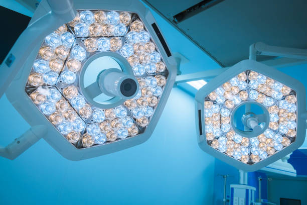 surgical lamp in operating room. stock photo
