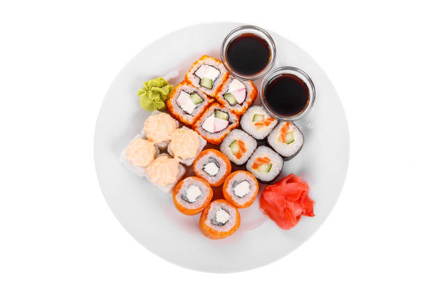 Sushi, rolls on a white isolated background stock photo