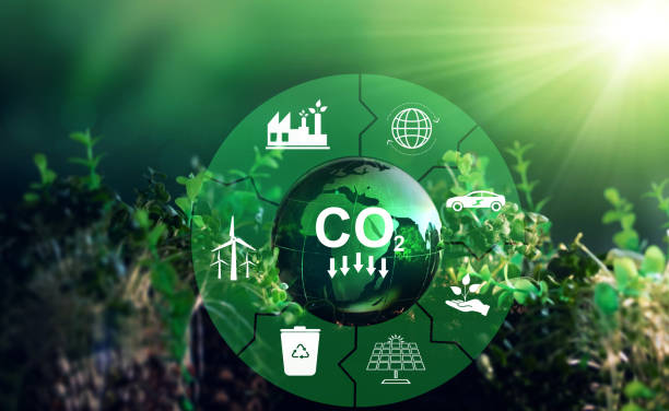 再生可能エネルギーをベースとした持続可能な開発とグリーンビジネスco2排出量の概念を低減再生可能エネルギーベースのグリーンビジネスは、気候変動や地球温暖化を制限することができ� - 脱炭素 ストックフォトと画像