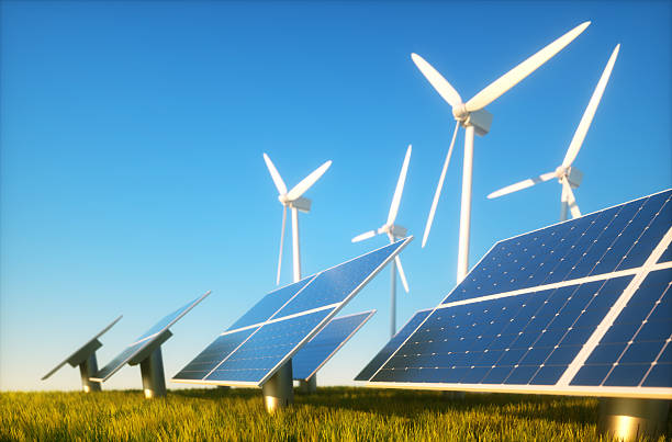 sustainable energy concept - wind and solar energy bildbanksfoton och bilder