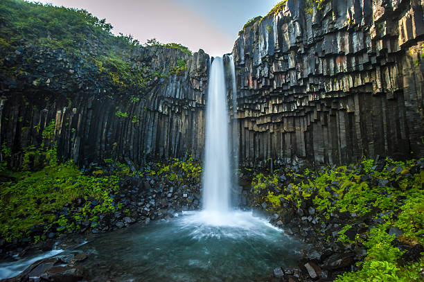 Svartifoss, Black Waterfall, Iceland Svartifoss, Black Waterfall, Iceland rock formations stock pictures, royalty-free photos & images
