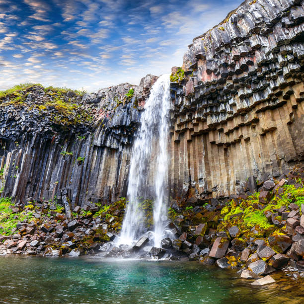 Svartifoss waterfall stock photo
