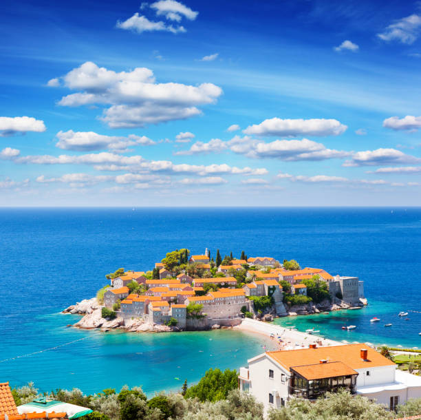 Sveti Stefan, small islet and resort in Montenegro. Balkans, Adriatic...
