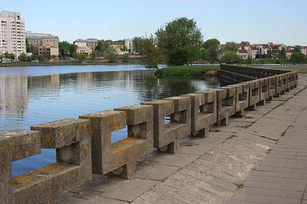 Svislach river in Minsk, Belarus stock photo