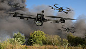 istock Swarm of combat drones during military exercises 1384726364