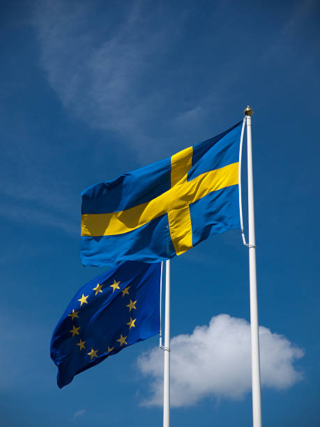Swedish and EU flag stock photo