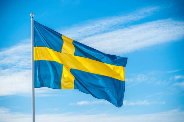 swedish nation flag in sunlight - swedish flag bildbanksfoton och bilder