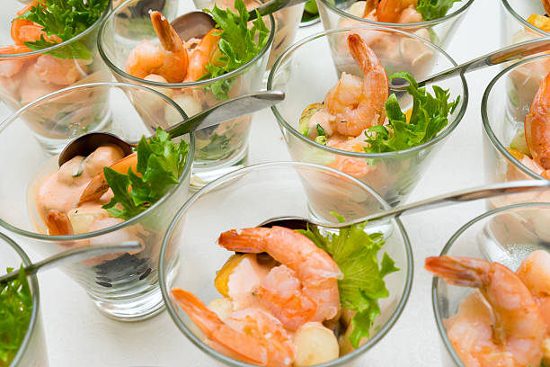 sweet and sour shrimp, prawn cocktail stock photo