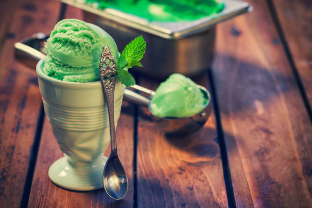 Sweet Homemade Pistachio Ice Cream  Mint ice cream stock pictures, royalty-free photos & images