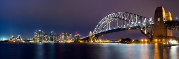 Sydney Harbour Bridge and Opera House at Sunset stock photo