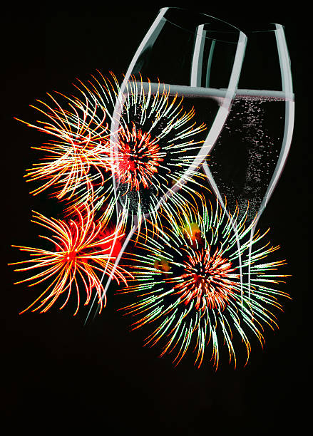 Sylvester scene Fireworks party stock photo