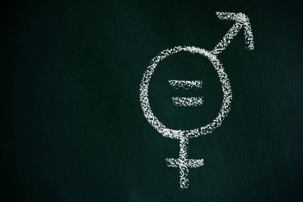 symbol for gender equality on a chalkboard a symbol for gender equality drawn with chalk on a dark green chalkboard, with a blank space on the left equal sign stock pictures, royalty-free photos & images