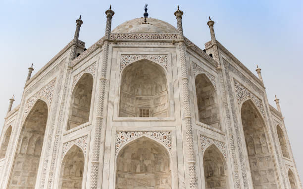 Symmetric corner of the Taj Mahal monument in Agra stock photo
