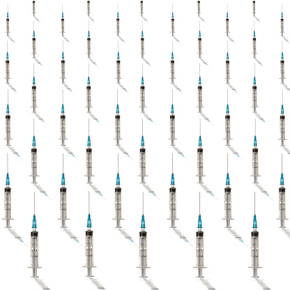 Group of syringes with the point of view from larger to smaller. The syringe also has liquid measurement markings on its shaft.