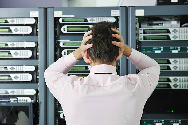 system fail situation in network server room stock photo