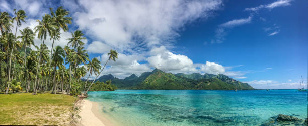 Taahiamanu Beach panorama view stock photo