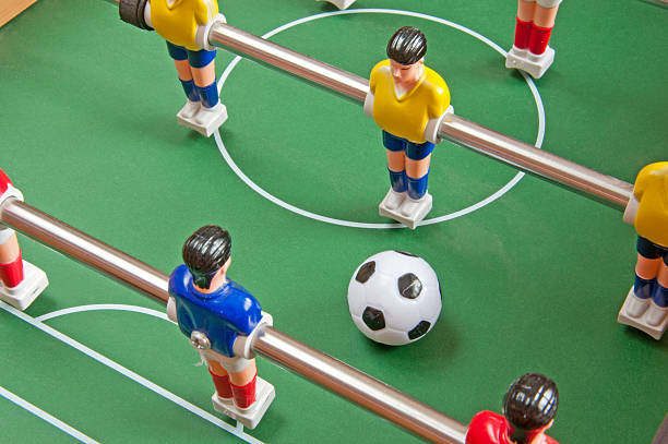 Table football - a children's toy, closeup stock photo