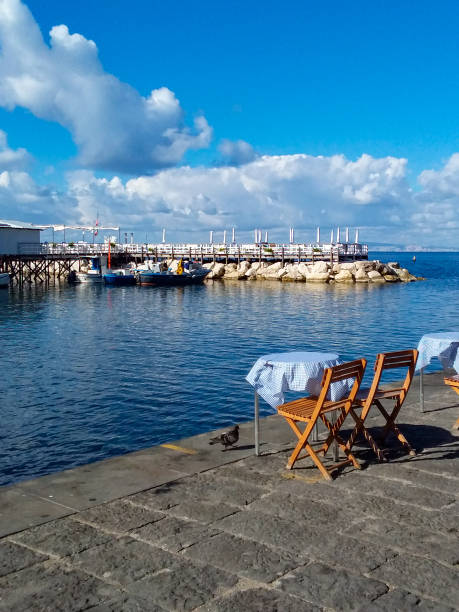 Table for two  on the Gulf of Naples, Italy, Sorrento on the Amalfi Coast stock photo