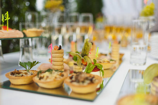 table setting banquets buffet delicious canapes holiday