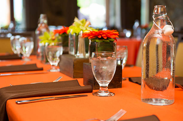 Table Setting Table setting at a wedding reception thanksgiving diner stock pictures, royalty-free photos & images