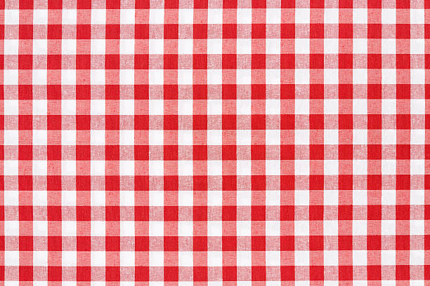 赤と白のテーブルクロスチェック質感の背景 - テーブルクロス ストックフォトと画像