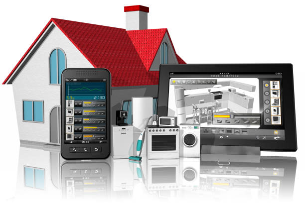 tablette smartphone domotica cucina - programmer machine à laver photos et images de collection