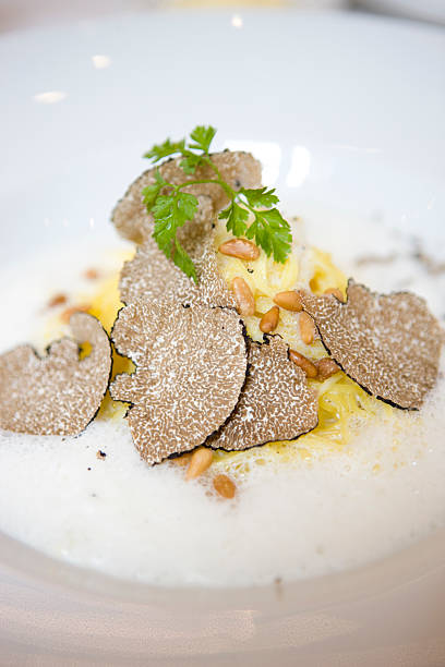 Tagliolini with white truffle stock photo